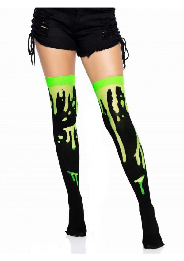 Leg Avenue Splatter Thigh Highs - O/S - Green