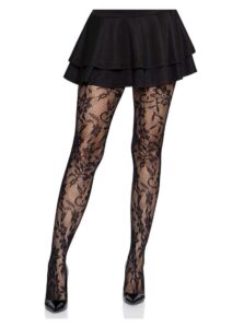 Leg Avenue Seamless Chantilly Floral Lace Tights - O/S - Black