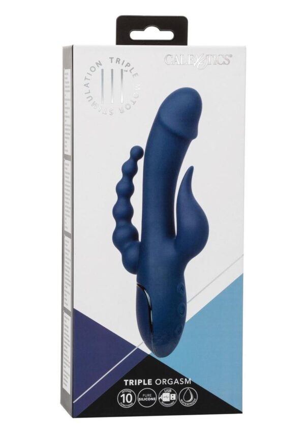 III Triple Orgasm Rechargeable Silicone Stimulating Vibrator - Navy Blue