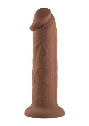 Girthy Vibrating Rechargeable Silicone Dildo 7in - Caramel