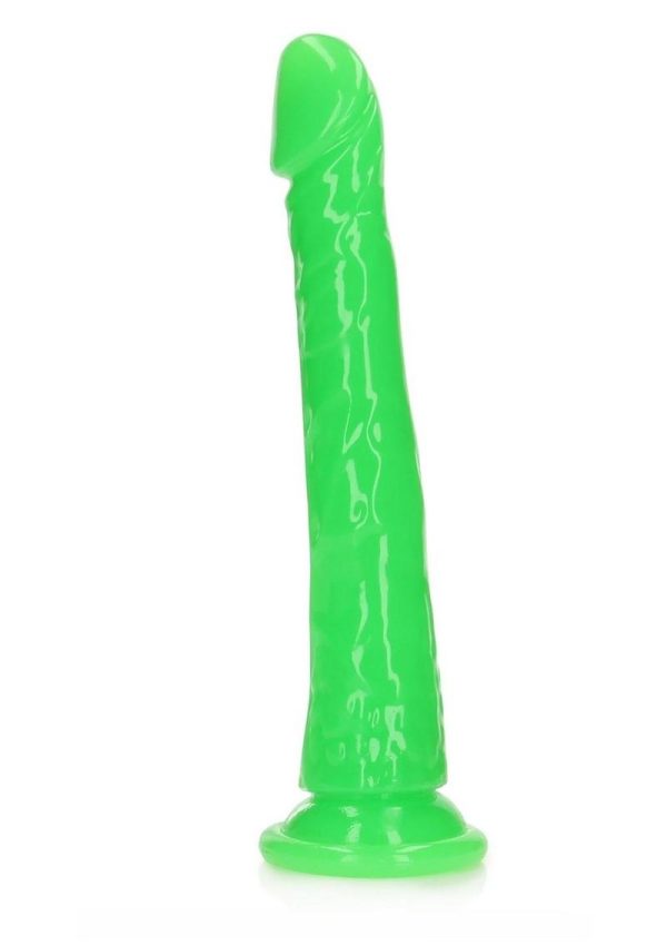 RealRock Slim Glow in the Dark Dildo with Suction Cup 11in - Green