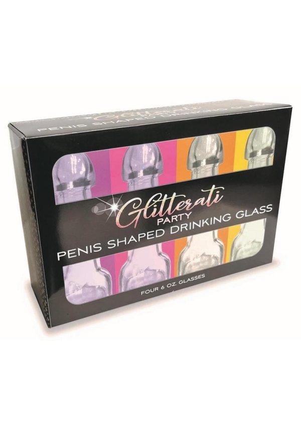 Glitterati Penis Drinking Glass 6oz (4 Pack) - Black/Pink