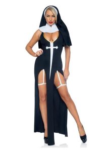 Leg Avenue Sultry Sinner Dual Slit Garter Dress With Vinyl Cross Detail