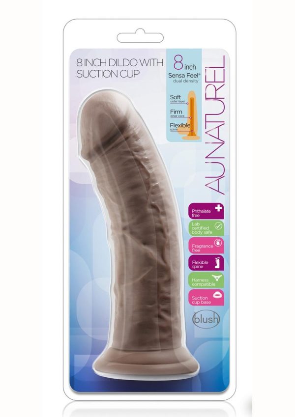 Au Naturel Dildo with Suction Cup 8in - Chocolate