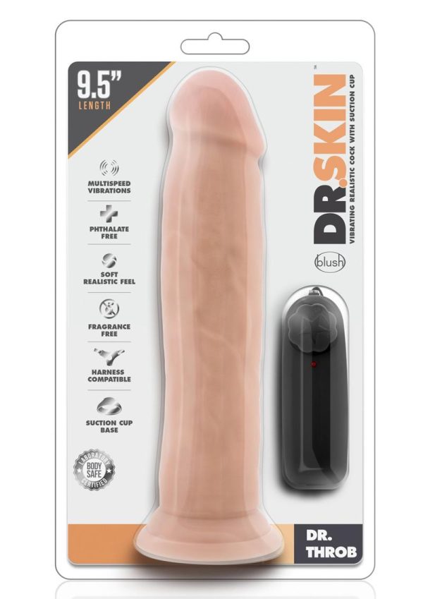 Dr. Skin Dr. Throb Vibrating Dildo with Remote Control 9.5in - Vanilla