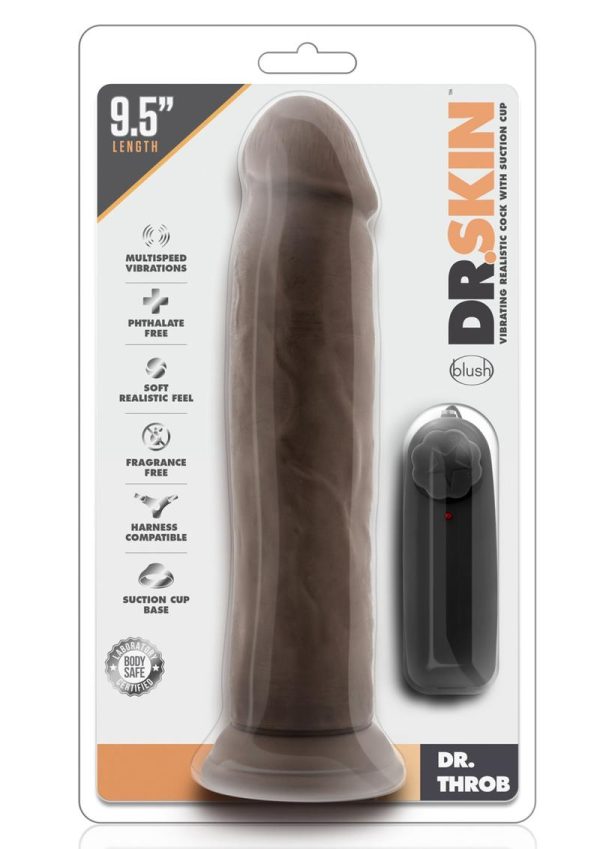 Dr. Skin Dr. Throb Vibrating Dildo with Remote Control 9.5in - Chocolate