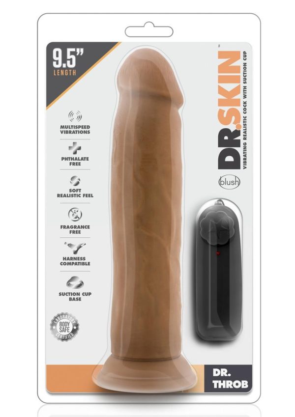 Dr. Skin Dr. Throb Vibrating Dildo with Remote Control 9.5in - Caramel