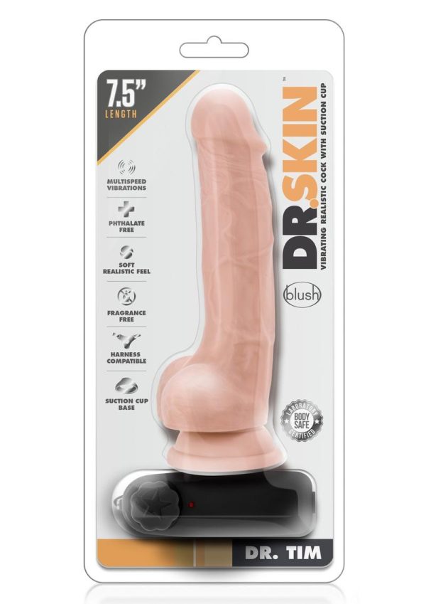 Dr. Skin Dr. Tim Vibrating Dildo with Remote Control 7.5in - Vanilla