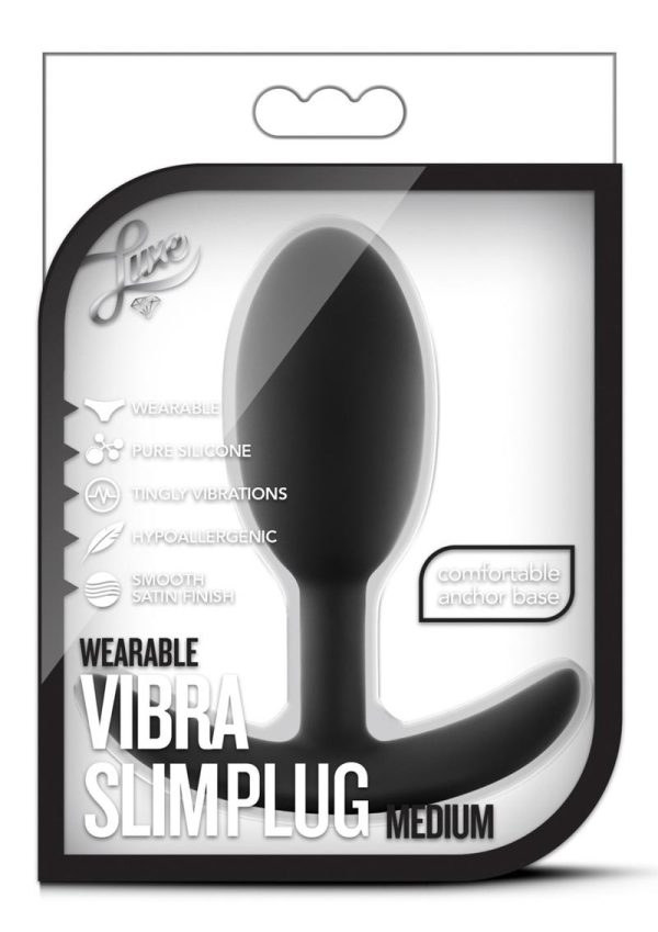 Luxe Wearable Vibra Slim Plug Silicone Butt Plug - Medium - Black