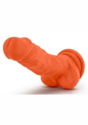 Neo Elite Silicone Dual Density Dildo with Balls 7.5in - Neon Orange