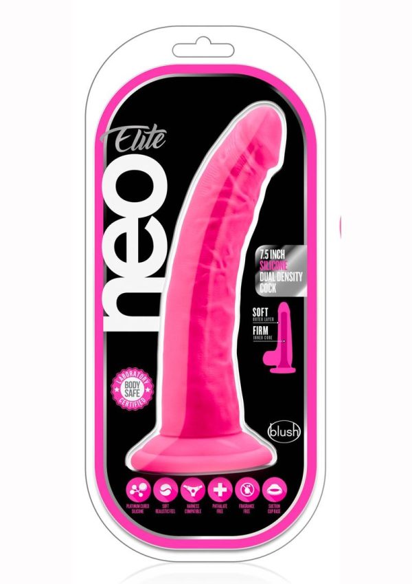 Neo Elite Silicone Dual Density Dildo 7.5in - Neon Pink