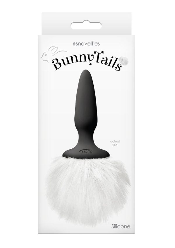 Bunny Tails Mini Silicone Butt Plug - White Fur - Black