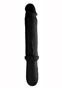 Master Series 8x Auto Pounder Rechargeable Silicone Vibrating and Thrusting Dildo with Handle 10in - Black