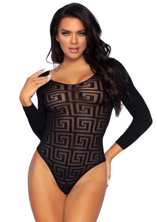 Leg Avenue Mosaic Opaque Snap Crotch Bodysuit - O/S - Black