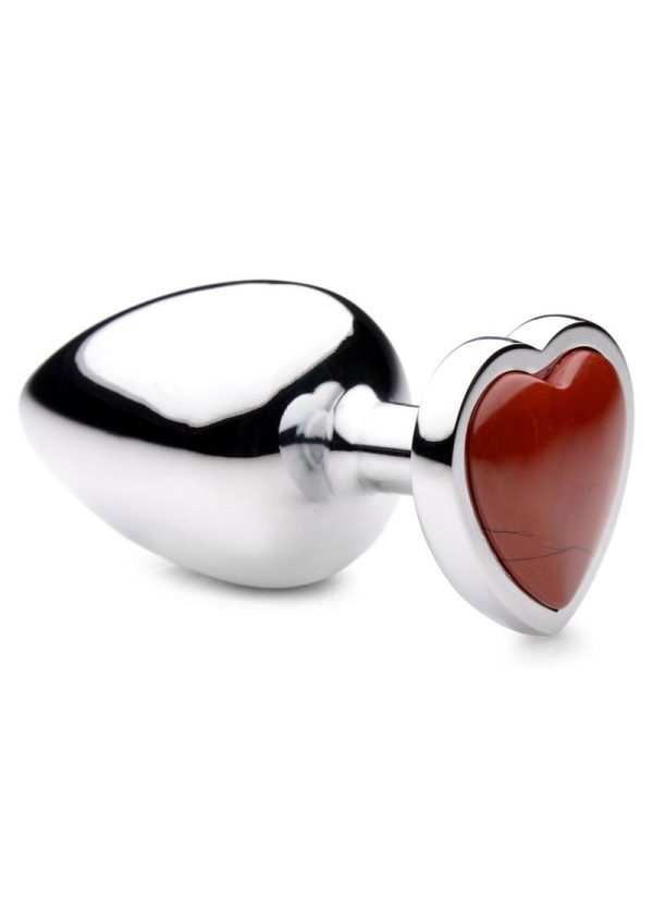 Booty Sparks Gemstones Red Jasper Heart Anal Plug - Large - Red