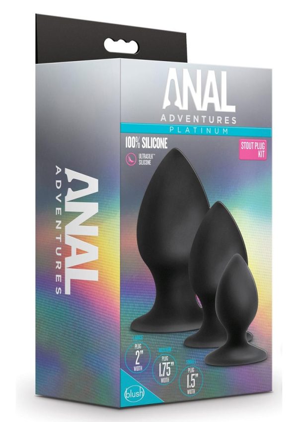 Anal Adventures Platinum Silicone Anal Stout Anal Plug Kit (Set of 3) - Black