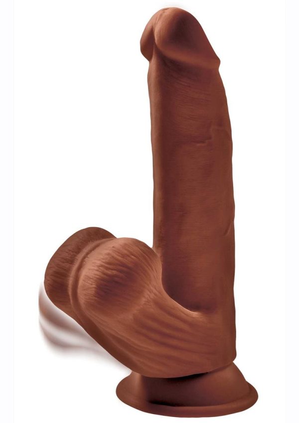 King Cock Plus Triple Density Dildo with Swinging Balls 8in - Chocolate