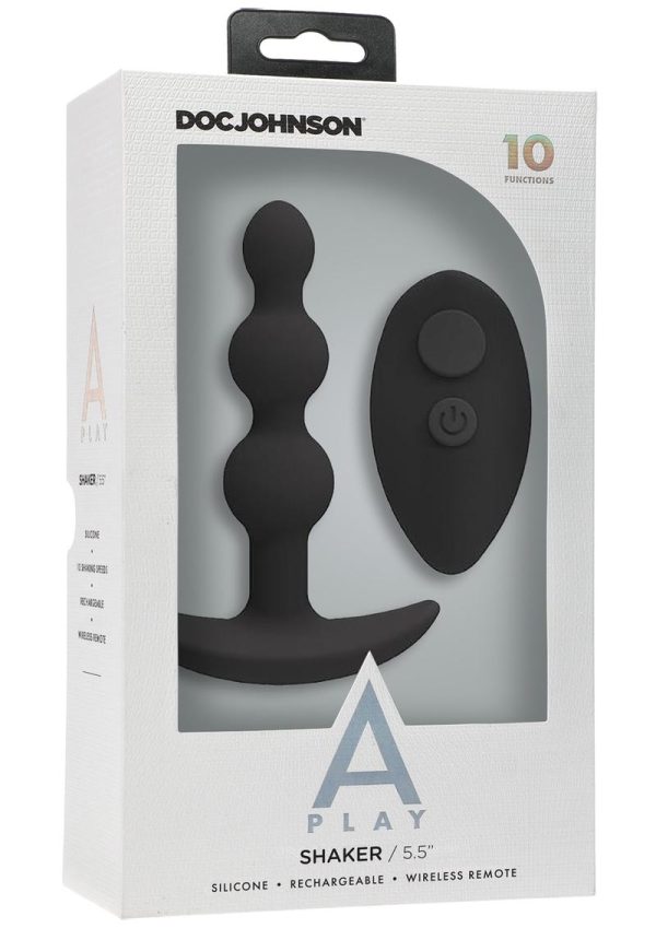 A-Play Shaker Rechargeable Silicone Beaded Anal Plug with Remote Control - Black