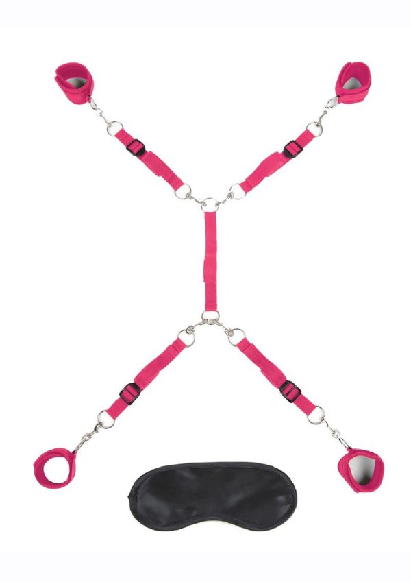 Lux Fetish Bed Spreader Restraint System (7 Piece Set) - Hot Pink