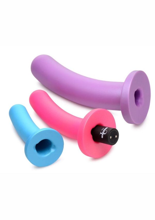 Strap U Triple Peg 28X Vibrating Rechargeable Silicone Dildo Set with Remote Control (5 piece) - Assorted Colors