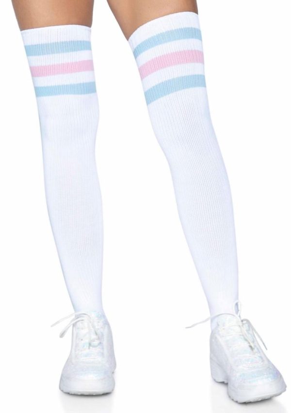 Leg Avenue Athlete Thigh Hi 3 Stripe Top - O/S - Pink/Blue