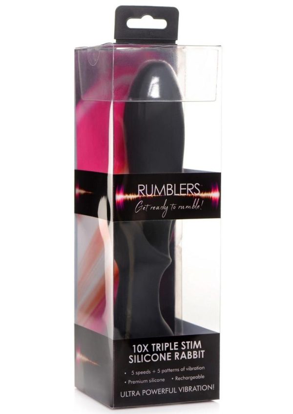 Rumblers 10X Triple Stim Silicone Rabbit Vibrator - Black