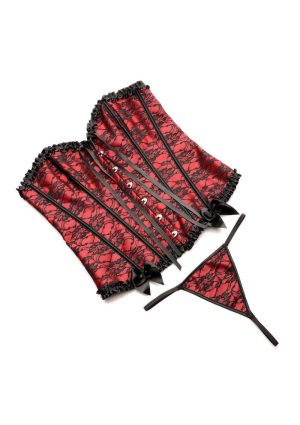 Master Series Scarlet Seduction Lace-up Corset and Thong - Large - Red/Black