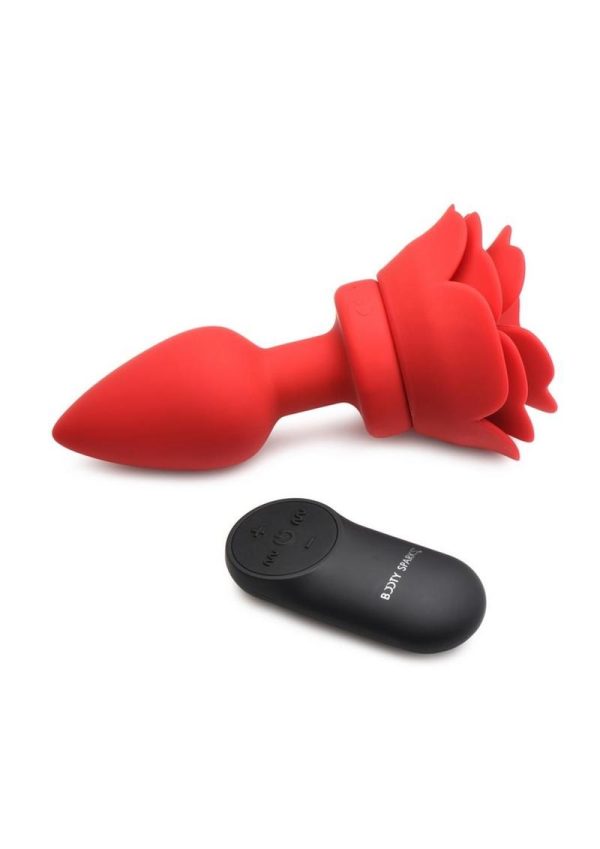 Booty Sparks 28X Rechargeable Silicone Vibrating Rose Anal Plug with Remote Control - Medium - Red