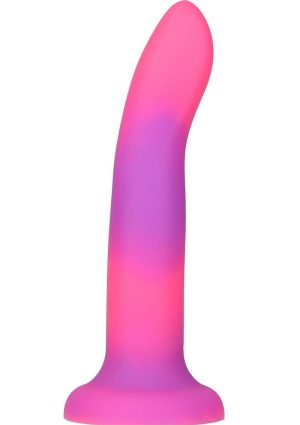 Addiction Rave Silicone Glow In The Dark Dildo 8in - Pink/Purple