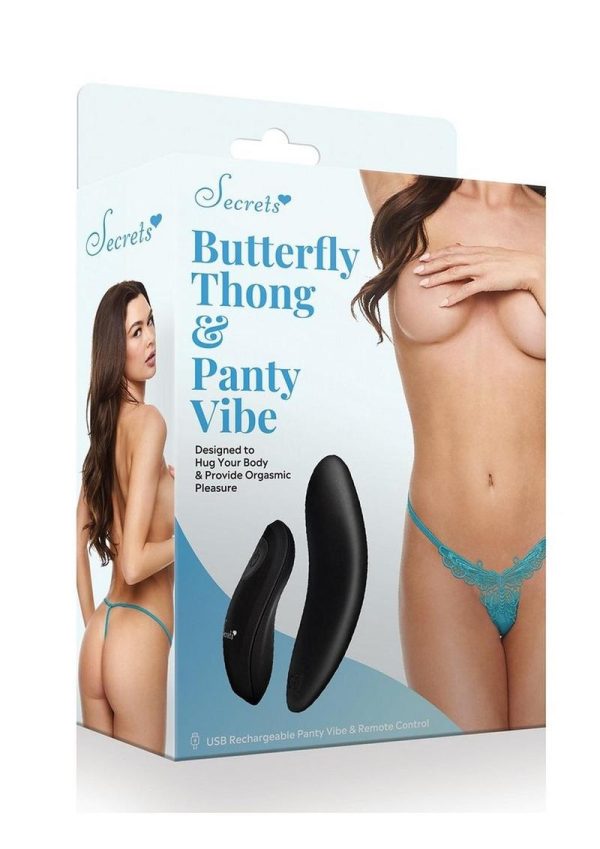 Secrets Butterfly Panty and Rechargeable Remote Control Panty Vibe - O/S - Turquoise