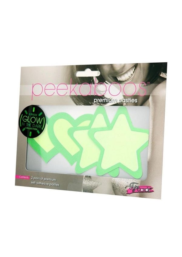 Peekaboo Glow In The Dark Hearts and Stars Pasties - Green