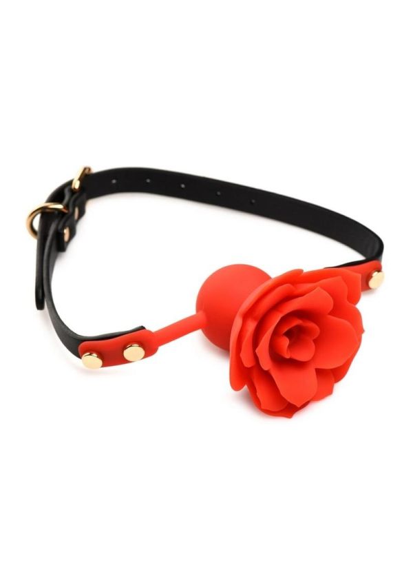 Master Series Blossom Gag Silicone Rose Gag - Red/Black