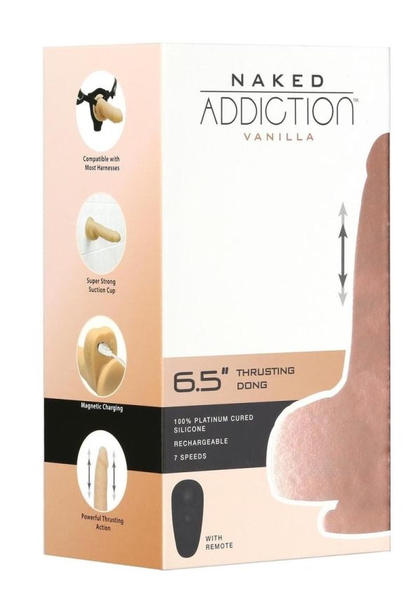 Naked Addiction Silicone Rechargeable Thrusting Dildo with Remote Control 6.5in - Vanilla