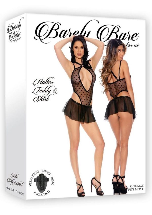 Barely Bare Halter Teddy and Skirt - O/S - Black