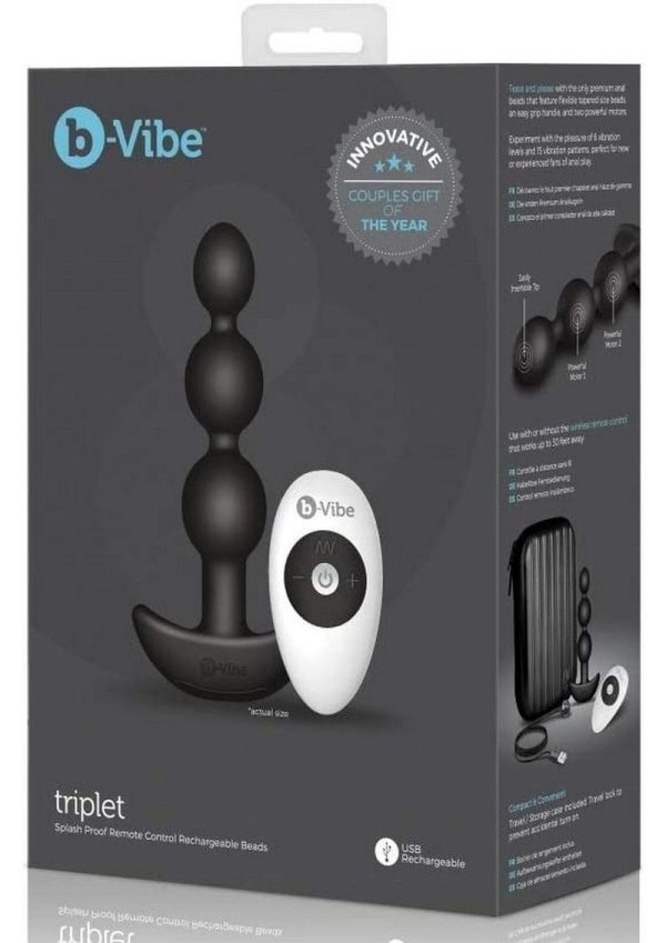 B-Vibe Triplet Anal Beads Rechargeable Silicone Beads with Remote Control - Black