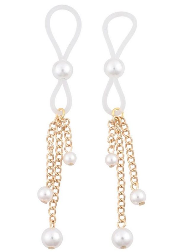 Sex and Mischief Pearl Nipple Ties - White/Gold