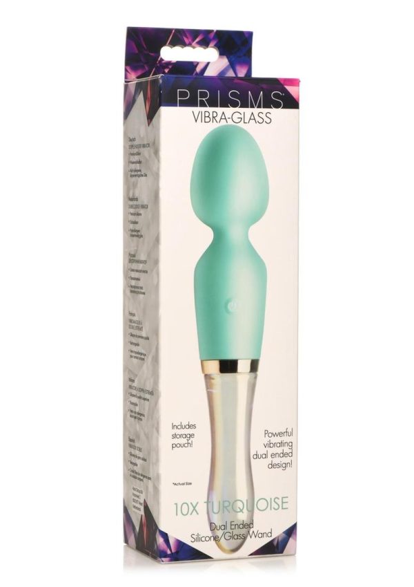 Prisms Vibra-Glass 10X Dual End Rechargeable Silicone Glass Wand - Turquoise