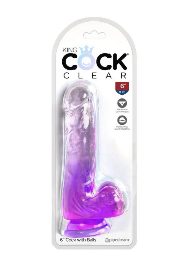 King Cock Clear Dildo with Balls 6in - Purple