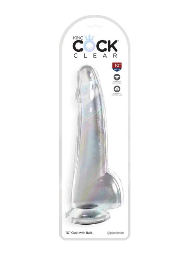 King Cock Clear Dildo with Balls 10in - Clear