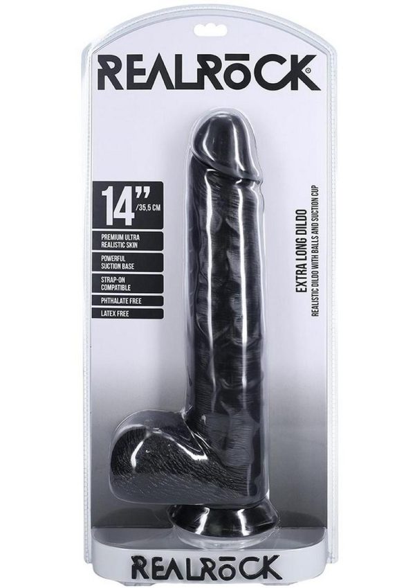 RealRock Ultra Realistic Skin Extra Large Straight Dildo with Balls and Suction Cup 14in - Chocolate