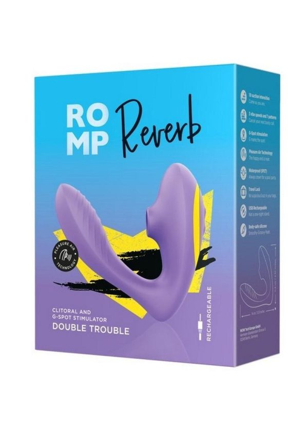 Romp Reverb Rechargeable Silicone Rabbit Vibrator with Clitoral Air Stimulator - Purple/Yellow