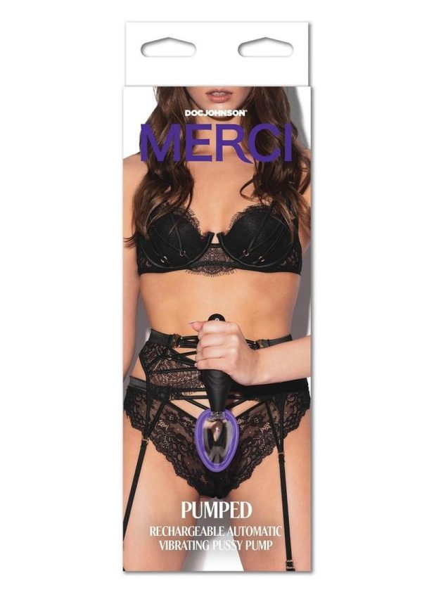 Merci Pumped Rechargeable Silicone Vibrating Pussy Pump - Black