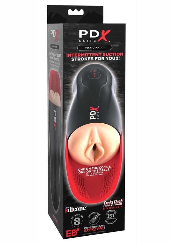 PDX Elite Fuck-O-Matic Stroker Rechargeable Masturbator - Pussy - Black/Vanilla