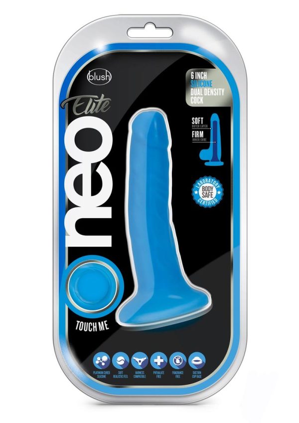 Neo Elite Silicone Dual Density Dildo 6in - Blue