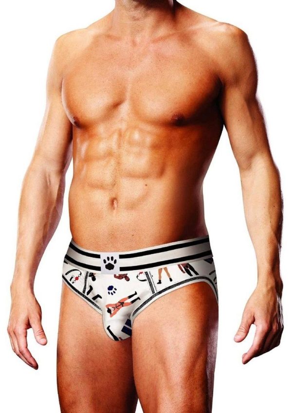 Prowler Leather Pride Open Brief - XSmall - White/Black