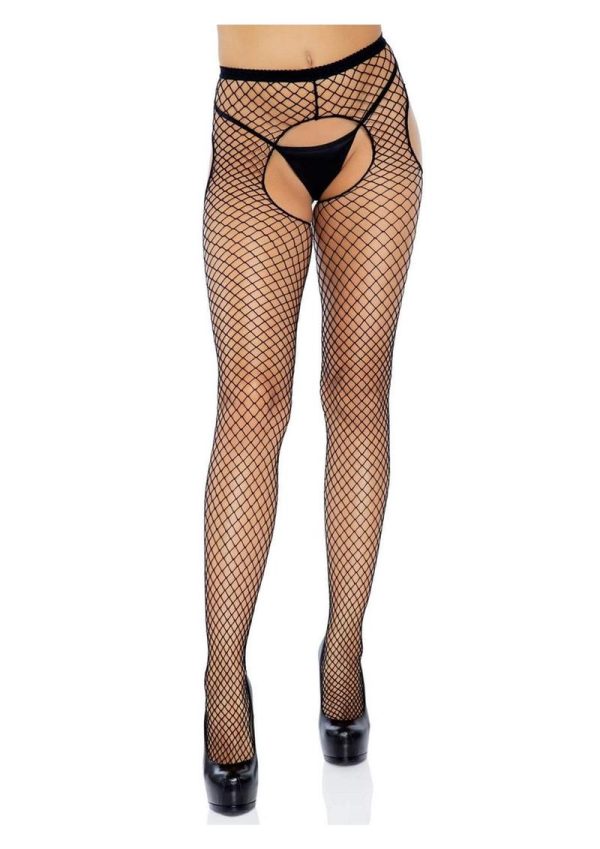 Leg Avenue Industrial Net Garterbelt Pantyhose - O/S - Black