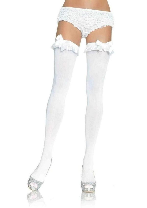 Leg Avenue Nylon Over The Knee with Ruffle Bow - O/S - White