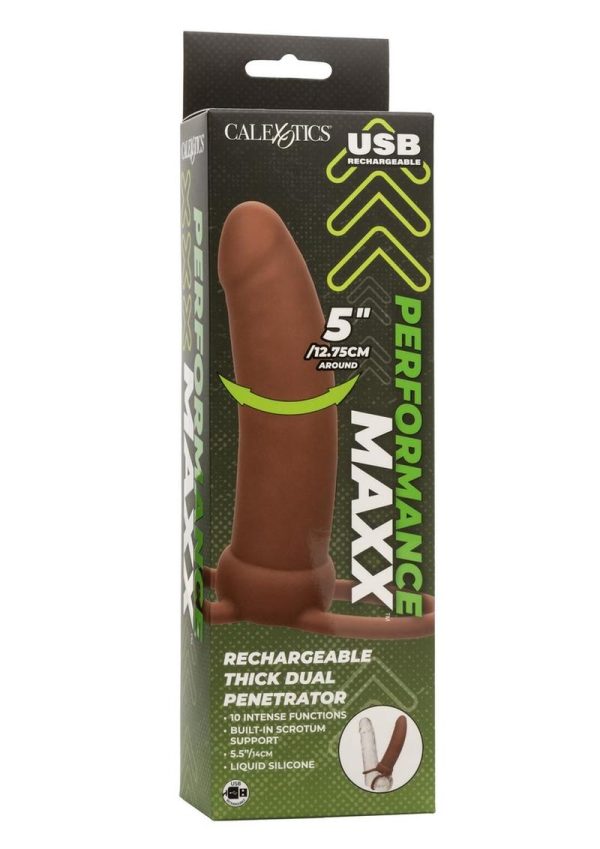 Performance Maxx Rechargeable Silicone Thick Dual Penetrator Extender - Chocolate