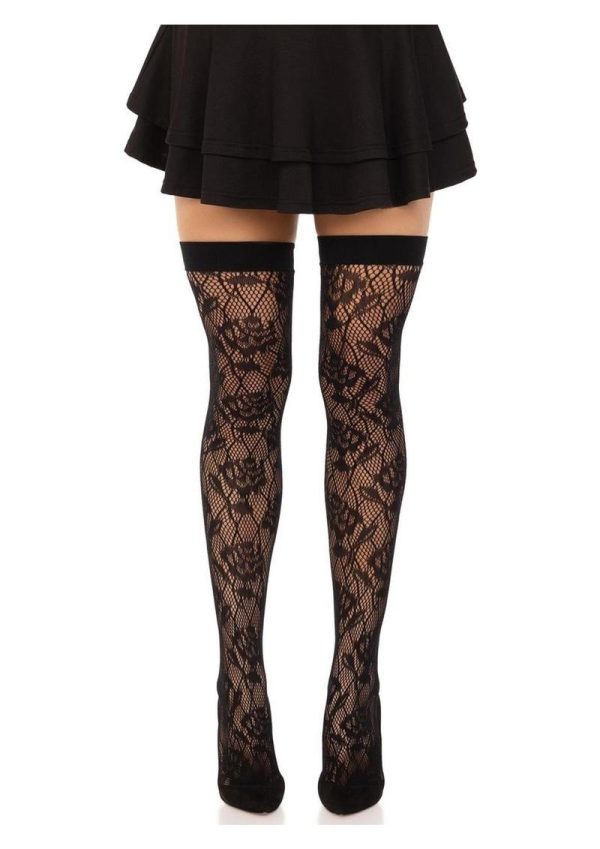 Leg Avenue Wild Rose Net Thigh Highs - O/S - Black