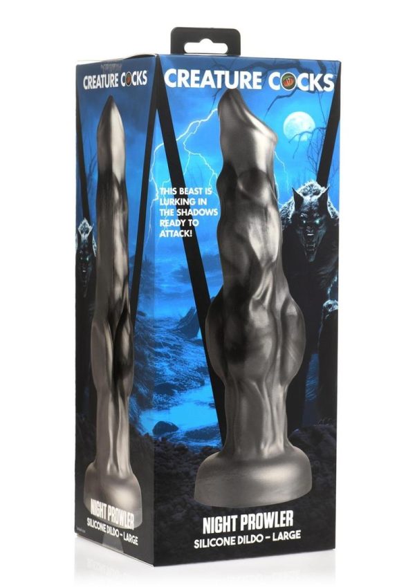 Night Prowler Silicone Dildo - Large - Silver/Black